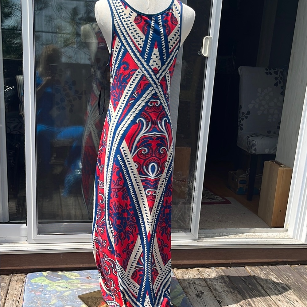 Bisou Bisou Vibrant Red and Blue Maxi Dress